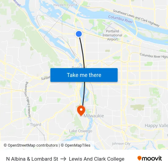 N Albina & Lombard St to Lewis And Clark College map