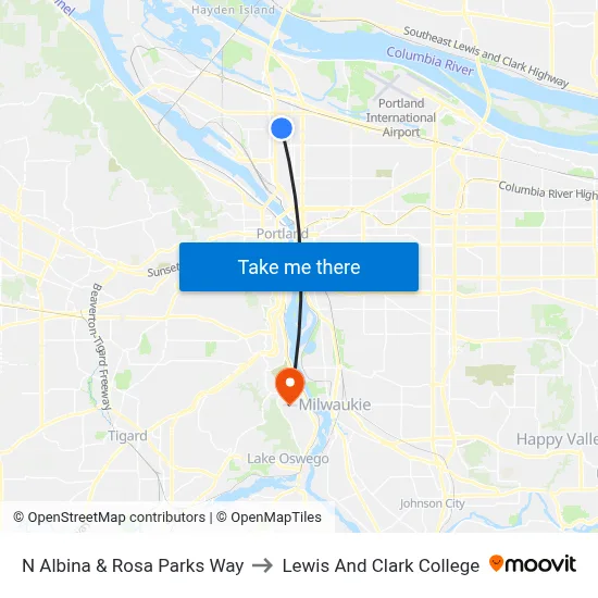 N Albina & Rosa Parks Way to Lewis And Clark College map