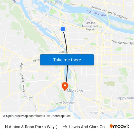 N Albina & Rosa Parks Way (South) to Lewis And Clark College map