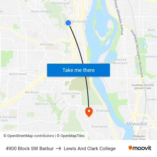 4900 Block SW Barbur to Lewis And Clark College map