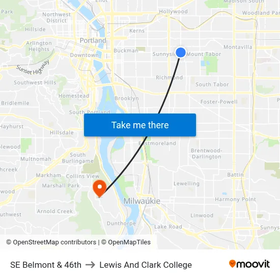 SE Belmont & 46th to Lewis And Clark College map