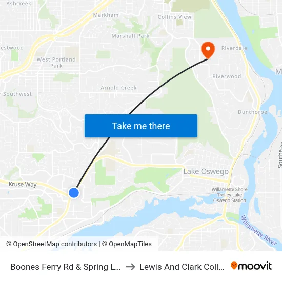 Boones Ferry Rd & Spring Lane to Lewis And Clark College map