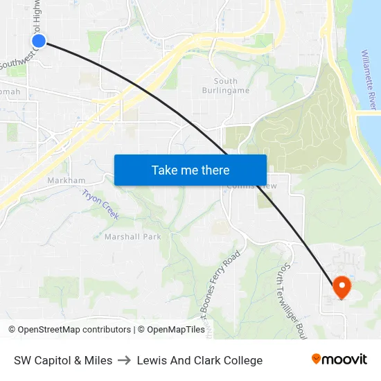 SW Capitol & Miles to Lewis And Clark College map
