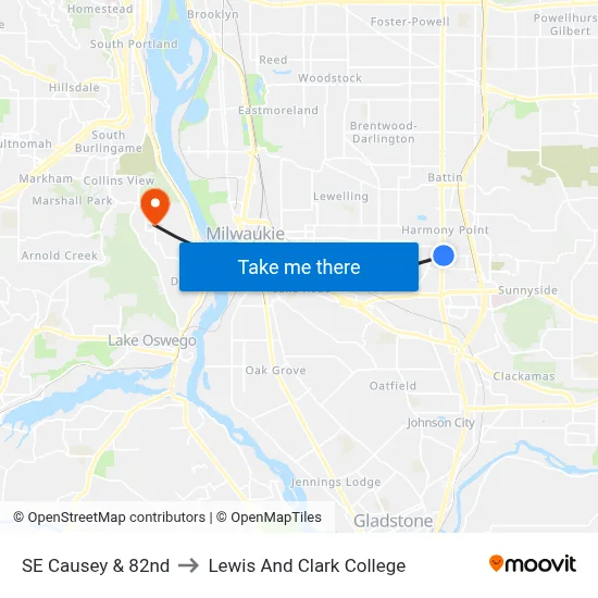 SE Causey & 82nd to Lewis And Clark College map