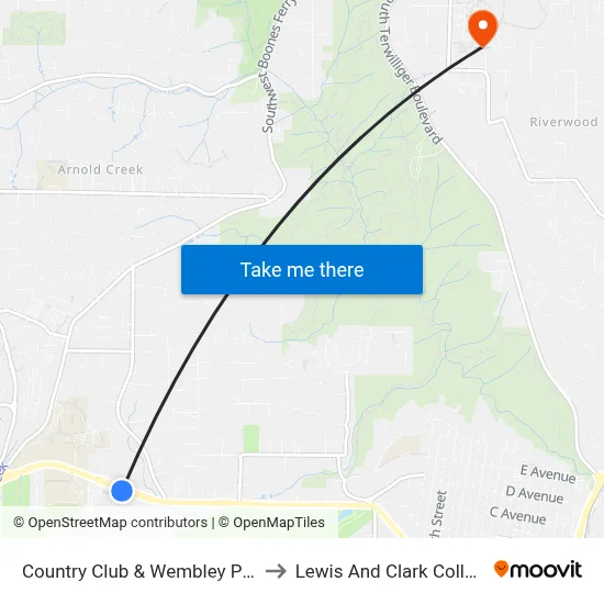 Country Club & Wembley Park to Lewis And Clark College map
