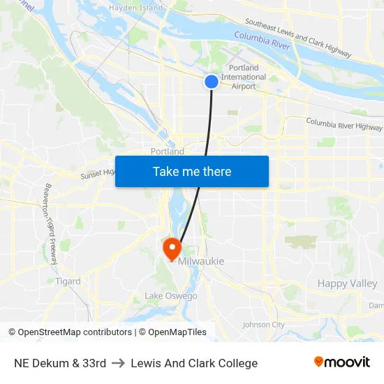 NE Dekum & 33rd to Lewis And Clark College map