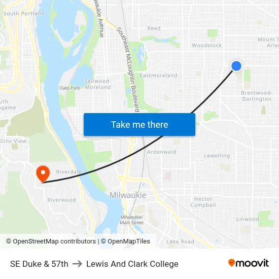 SE Duke & 57th to Lewis And Clark College map