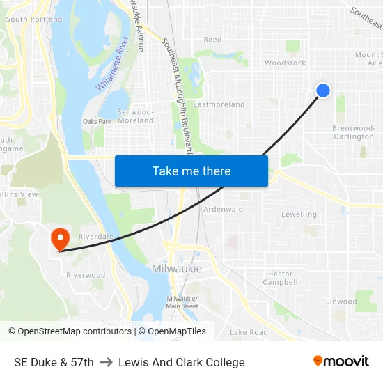 SE Duke & 57th to Lewis And Clark College map