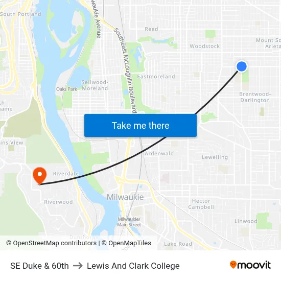 SE Duke & 60th to Lewis And Clark College map