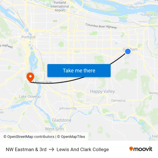 NW Eastman & 3rd to Lewis And Clark College map