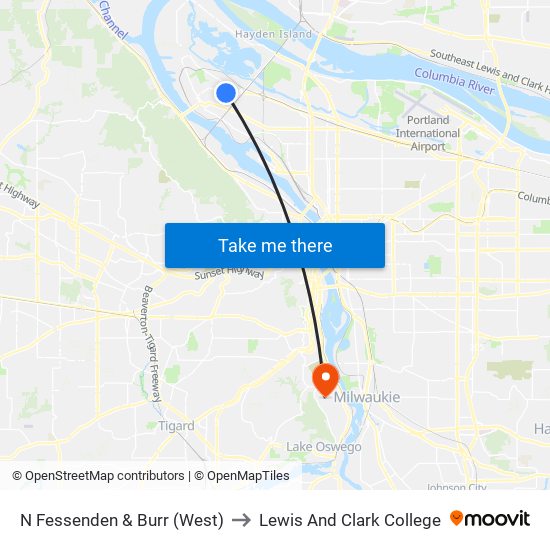 N Fessenden & Burr (West) to Lewis And Clark College map