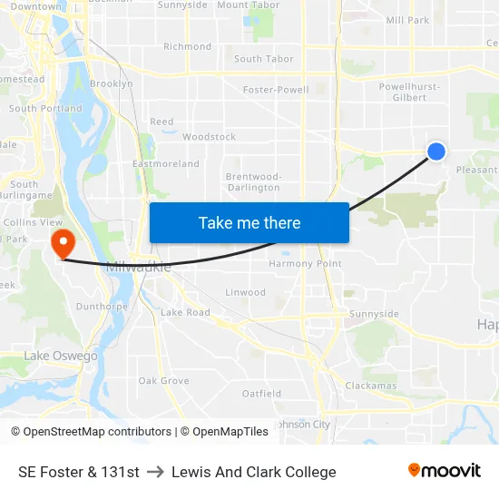 SE Foster & 131st to Lewis And Clark College map