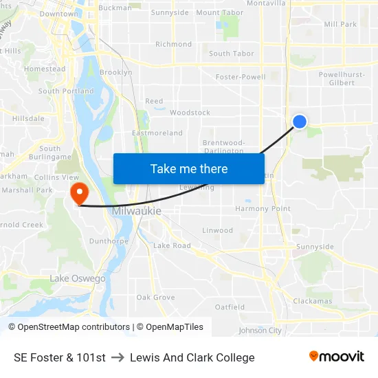 SE Foster & 101st to Lewis And Clark College map