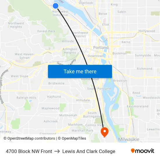 4700 Block NW Front to Lewis And Clark College map