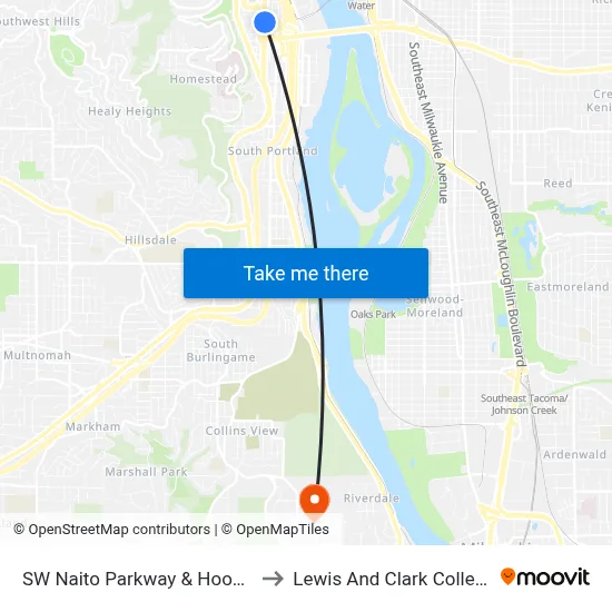 SW Naito Parkway & Hooker to Lewis And Clark College map