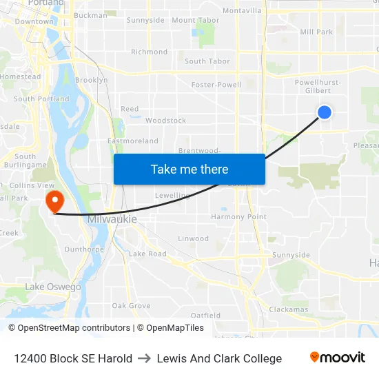 12400 Block SE Harold to Lewis And Clark College map