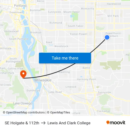 SE Holgate & 112th to Lewis And Clark College map
