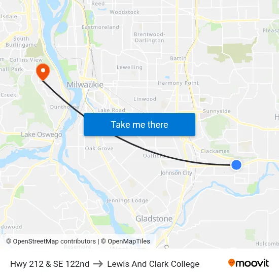 Hwy 212 & SE 122nd to Lewis And Clark College map