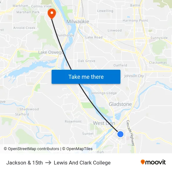 Jackson & 15th to Lewis And Clark College map