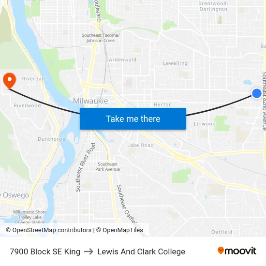 7900 Block SE King to Lewis And Clark College map