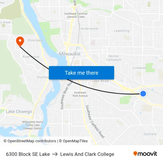6300 Block SE Lake to Lewis And Clark College map