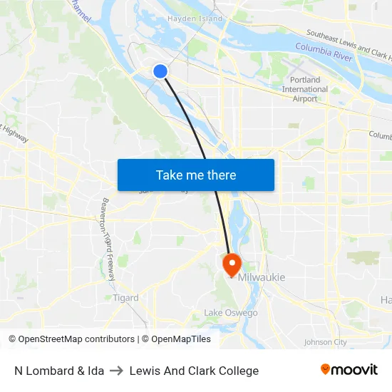 N Lombard & Ida to Lewis And Clark College map
