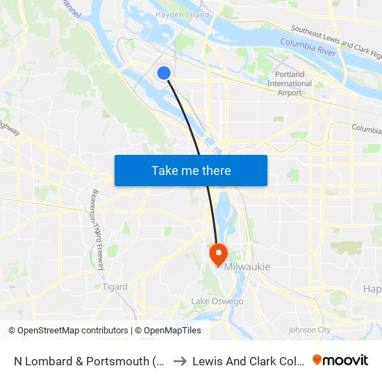 N Lombard & Portsmouth (East) to Lewis And Clark College map