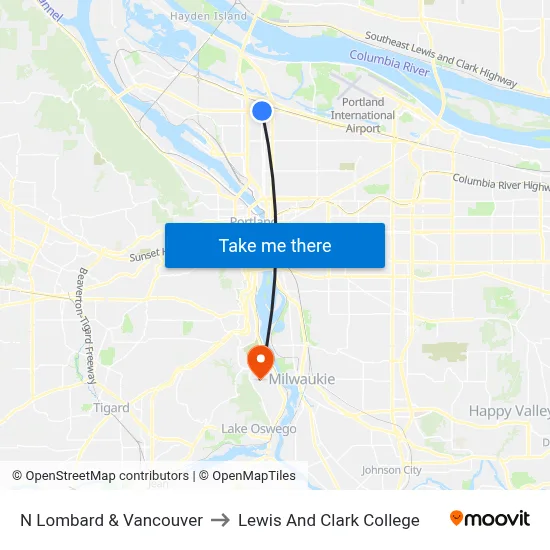 N Lombard & Vancouver to Lewis And Clark College map