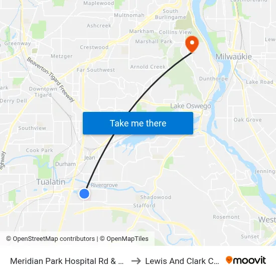 Meridian Park Hospital Rd & SW 65th to Lewis And Clark College map
