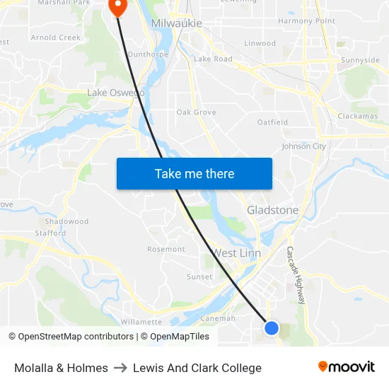 Molalla & Holmes to Lewis And Clark College map