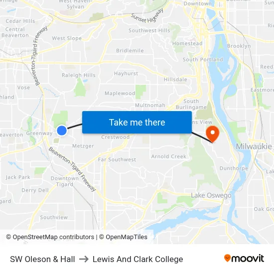 SW Oleson & Hall to Lewis And Clark College map