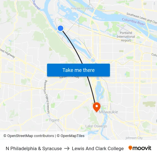 N Philadelphia & Syracuse to Lewis And Clark College map