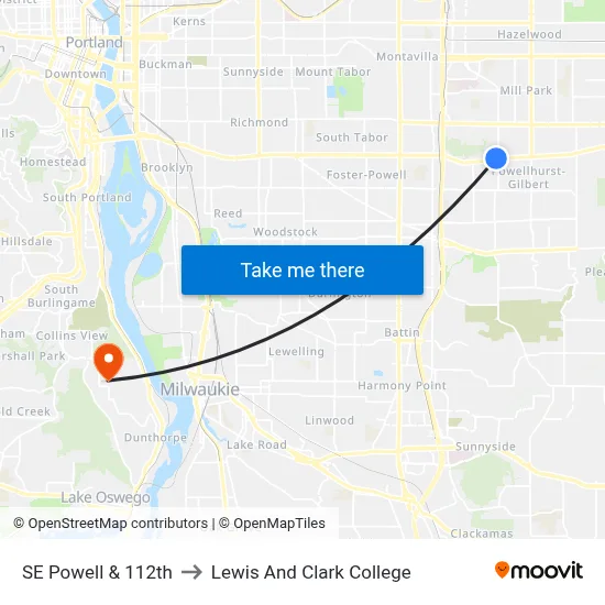 SE Powell & 112th to Lewis And Clark College map