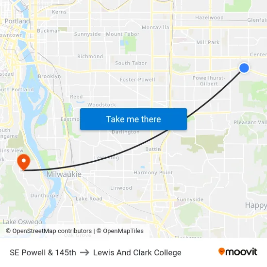 SE Powell & 145th to Lewis And Clark College map