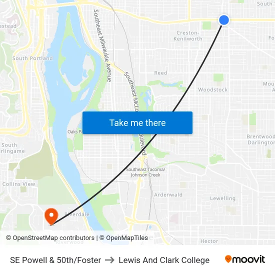 SE Powell & 50th/Foster to Lewis And Clark College map