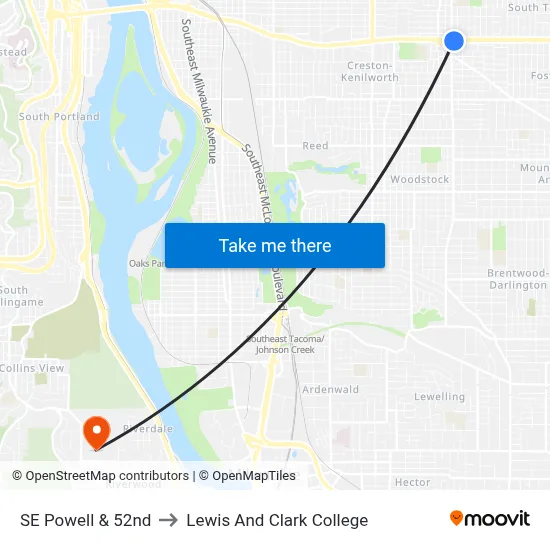 SE Powell & 52nd to Lewis And Clark College map
