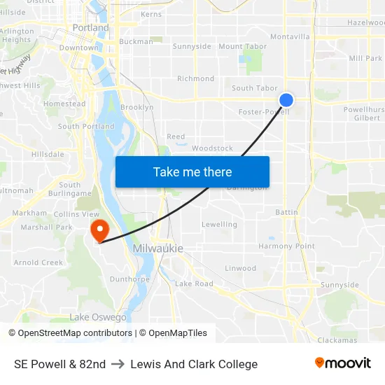 SE Powell & 82nd to Lewis And Clark College map