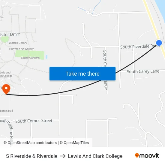 S Riverside & Riverdale to Lewis And Clark College map