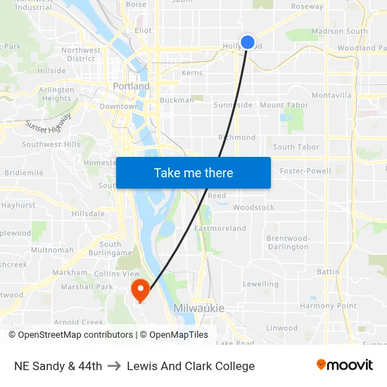 NE Sandy & 44th to Lewis And Clark College map