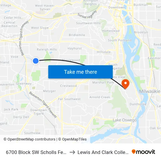 6700 Block SW Scholls Ferry to Lewis And Clark College map