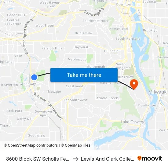 8600 Block SW Scholls Ferry to Lewis And Clark College map