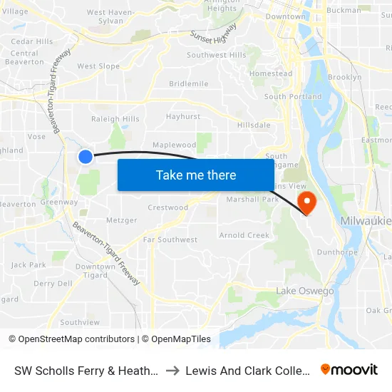 SW Scholls Ferry & Heather to Lewis And Clark College map