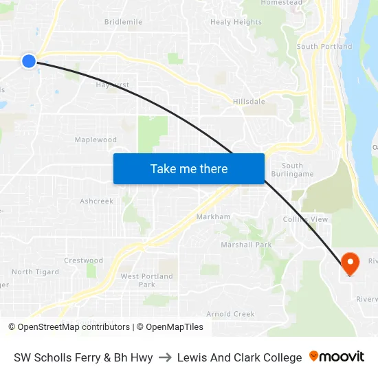 SW Scholls Ferry & Bh Hwy to Lewis And Clark College map