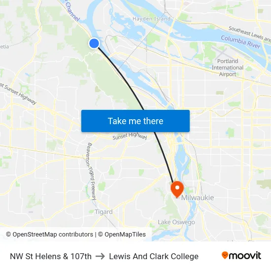 NW St Helens & 107th to Lewis And Clark College map