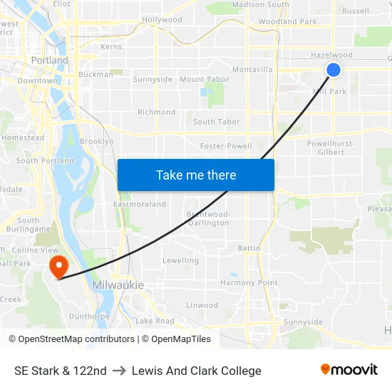 SE Stark & 122nd to Lewis And Clark College map
