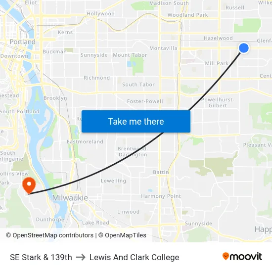 SE Stark & 139th to Lewis And Clark College map