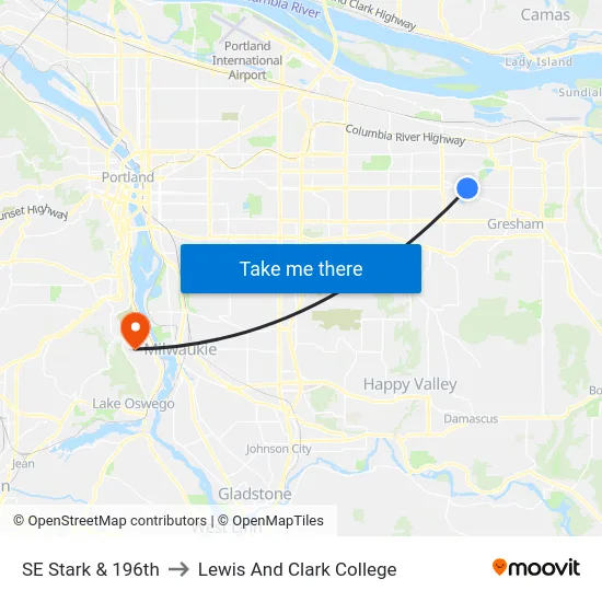 SE Stark & 196th to Lewis And Clark College map