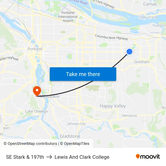 SE Stark & 197th to Lewis And Clark College map