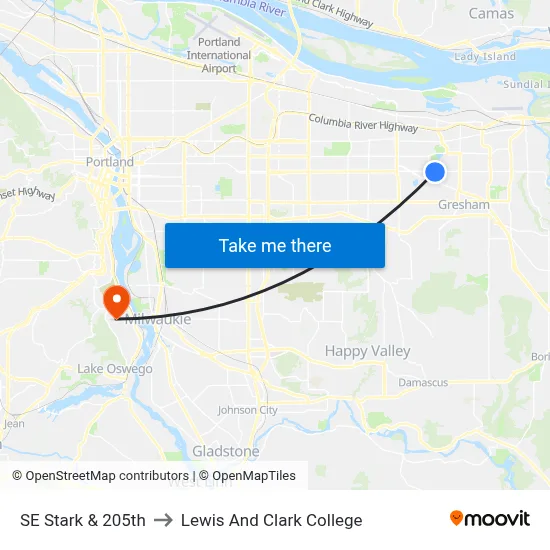 SE Stark & 205th to Lewis And Clark College map