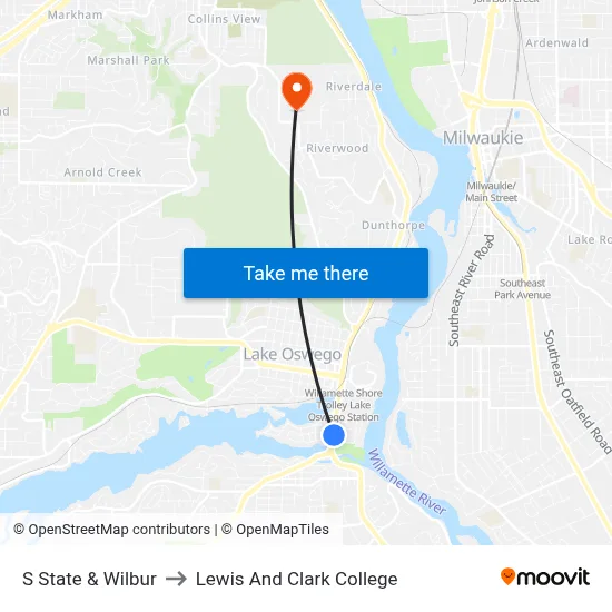 S State & Wilbur to Lewis And Clark College map